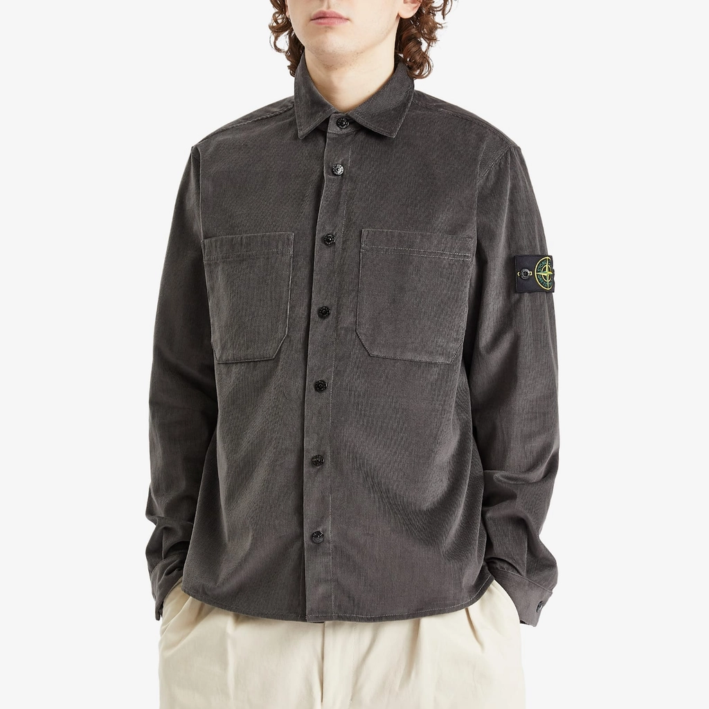 Stone Island Men's Cotton Micro-Corduroy Overshirt Charcoal